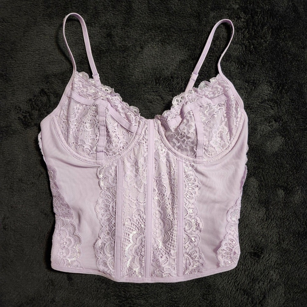 Mi Ami for Francesca's Lavender Lace Corset Top TFD60473-LAV Purple Medium NWT